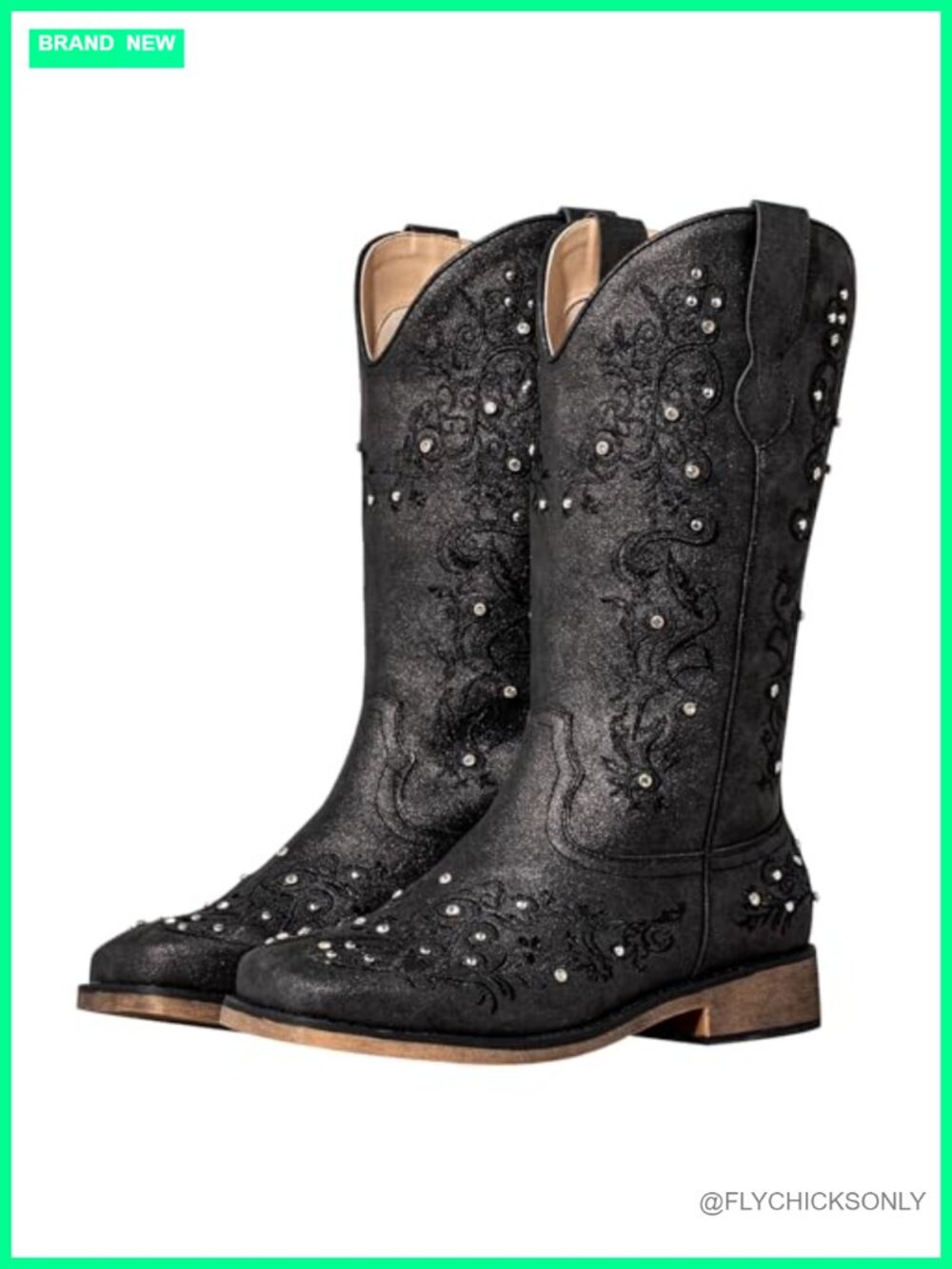 Wide Calf Cowboy Boots Women Faux Leather Square Toe Mid-Calf Western